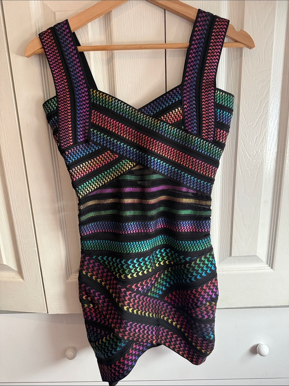 Meilun Rainbow Foil Bandage Bodycon Mini Dress NWOT